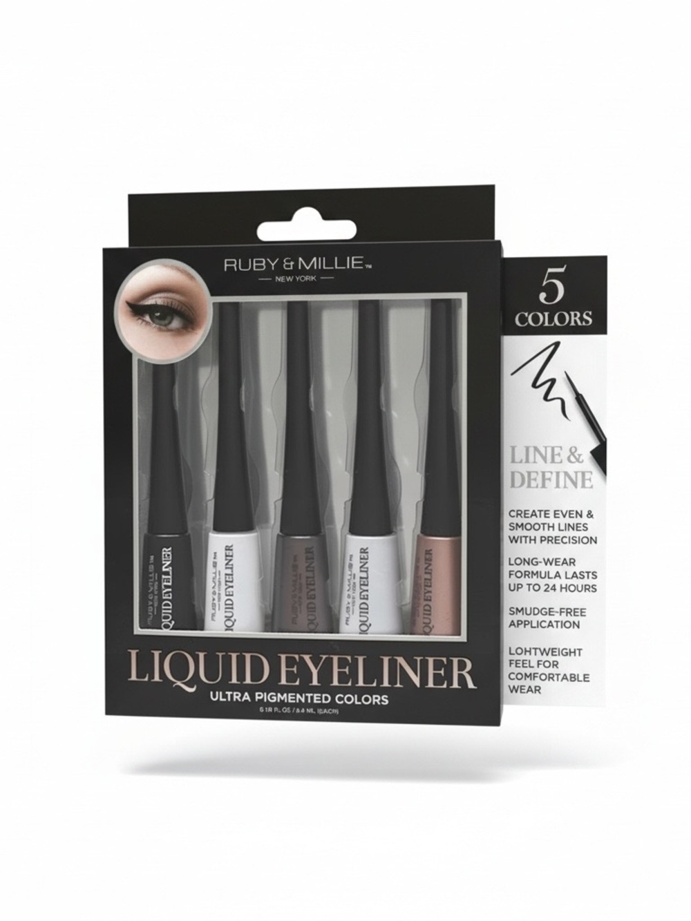 Ruby & Millie Liquid Eyeliner Set - Black, White, Brown, Taupe, Rose